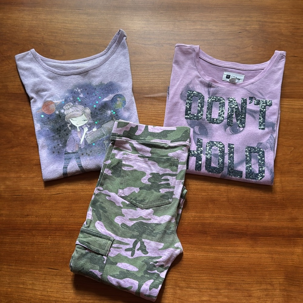 Gap Disney Girls Shirt/ Girls The Place Shirt/ Justice Leggings size 14/16